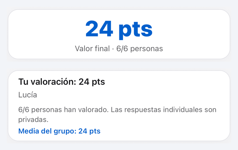 Valor final de una tarea en Tokarea: la media de las valoraciones privadas de todo el grupo